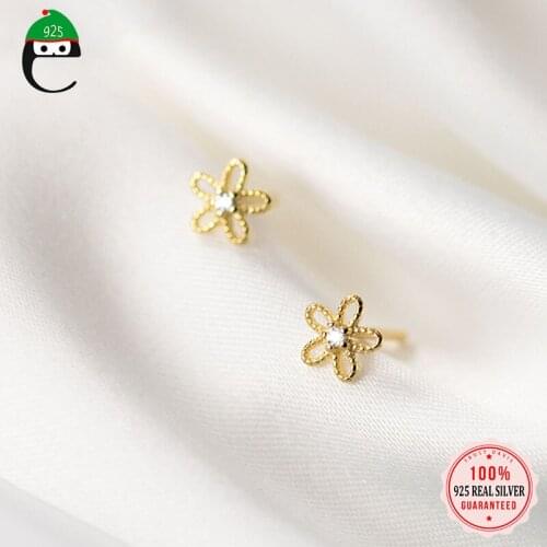 ElfoPlataSi Real 925 Sterling Silver Fashion Mini 5mm Flower CZ Stud Earring For Women Wedding Mothers Day Fine Jewelry DD651