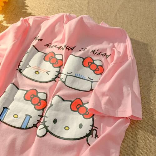 Sanrio Hello Kitty Cotton Summer Girls Boys Short Sleeve Casual T-shirt My Melody Top Short Sleeve