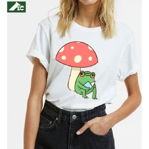 Kawaii Frog Reading Book t shirt girls womens clothing Mushroom Lover Gift Aesthetic womens shirts Cottagecore unisex mens tops