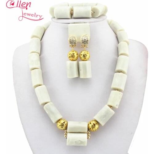 White Nigerian Coral Jewelry Sets Coral Beads Necklace Set Nigerian African Wedding Beads Jewelry Sets E1186