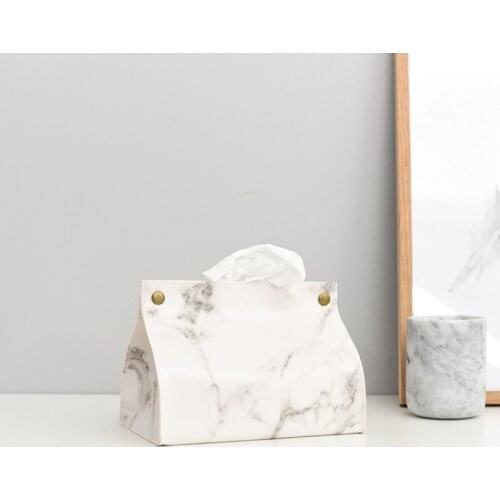 Container PU Leather Tissue Case Box Marble Pattern Napkin Tissue Holder Papers Bag Case Pouch Organizer Cosmetic Box
