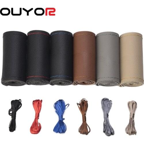 DIY Car Leather Steering Wheel Covers Braid on the Steering-wheel Auto Cover With Needle and Thread Interior Accessories Kits