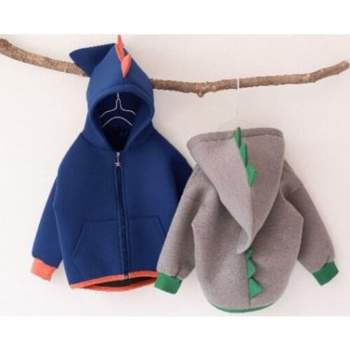Toddler Boys Jackets Casual Korean Thicken Jacket for Girl Baby Kids Clothing Cartoon Dinosaur Hooded Child Coats 2 3 4 5 6 7 Y