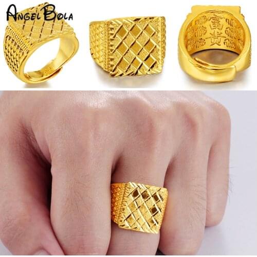 Vietnam 24K Gold Ring for Men Alluvial Gold Open Ring Mens Ring No Fade Fashion Jewelry Wedding Accessories