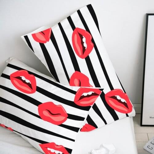 Custom Pillow Case Pillowcase 50x70 50x75 50x80 70x70 Decorative Pillow Cover stripe red Lip Bedding for wedding Drop Shipping