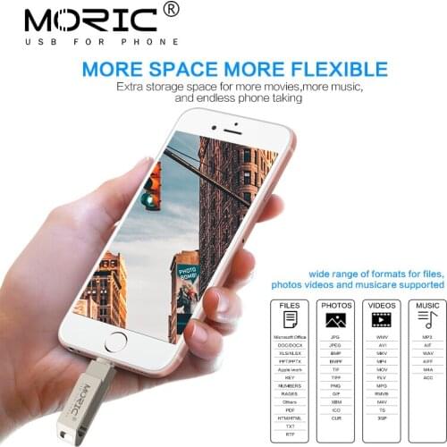 Original Moric Flash Drive 128GB 256GB iXpand Go USB 3.0 Pendrive Memory Stick Metal OTG Dual Slot U Disk For iPhone/iPad/PC