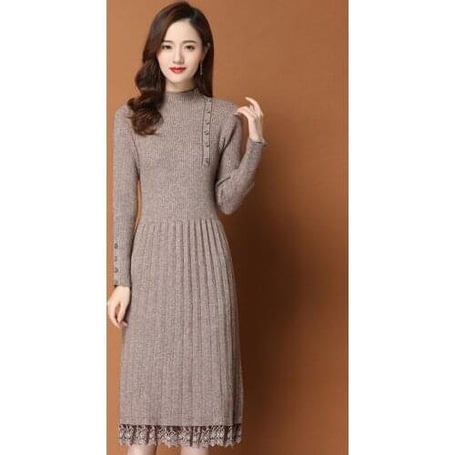Autumn Winter Half Turtleneck Knitted Sweater Dress Women Pullover Korean Long Bottoming Shirt Ladies Plus Size Clothing H1094