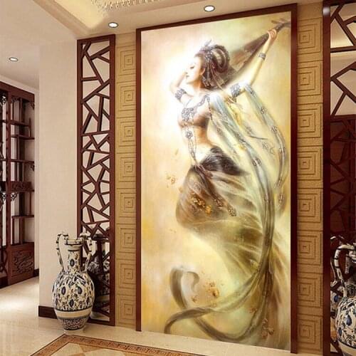 Printing Cross Stitch New Living Room Dunhuang Feitian Rebound Pipa Beauty Fairy Character Guanyin Oil Painting Series