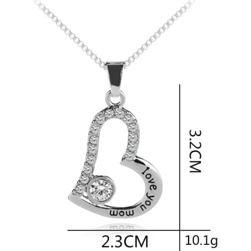 Lucky Letter Love You Mom Love Heart Simple Zircon Pendant Necklace Love Woman Mother Girl Gift Wedding Blessing Jewelry
