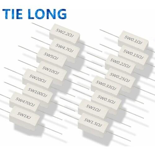 10pcs 5W 5% Cement Resistor Power Resistance 0.1 ~ 10K 0.1R 0.5R 1R 10R 100R 0.22 0.33 0.5 1 2 5 8 10 15 20 25 30 100 1K 10K ohm