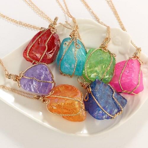 Luxury designer jewelry natural stone bind with wire women mens necklace iced out chains pendant necklaces jewelry NE1149