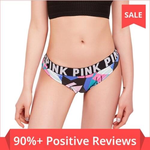 Gym Yoga Shorts Women Sexy Thongs Underwear Ladies Letter Pink Printing Low-waist Sexy Hips Seamless Cotton Fabric Women Panties