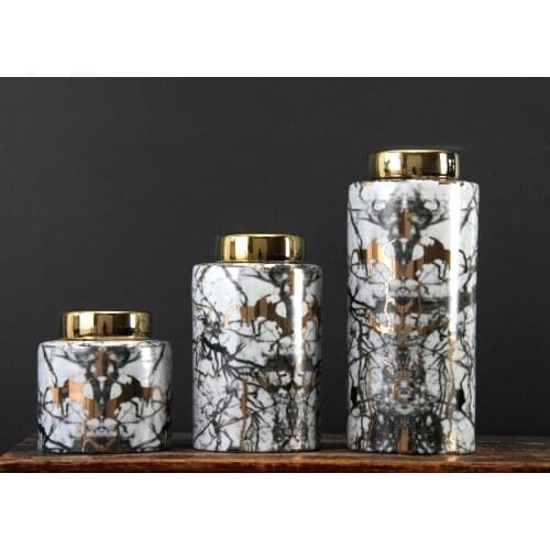 Nordic American simple and creative gold ceramic marble pattern model room decoration ceramic vase decoration decoration