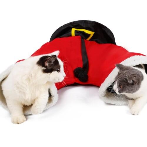 Hidden Cat Tunnel Foldable Cat Toy Santa Pants Cat Tunnel Toys Washable Cat Toys Pet Supplies Cat Perfect Gift