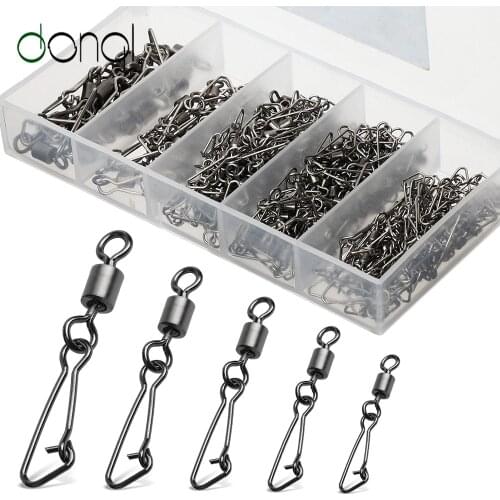DONQL 100pcs/ Set Fishing Connector Barrel Swivels Snap 4#-12# Rolling Swivel For Fishhook Link Fishing Lure Accessories