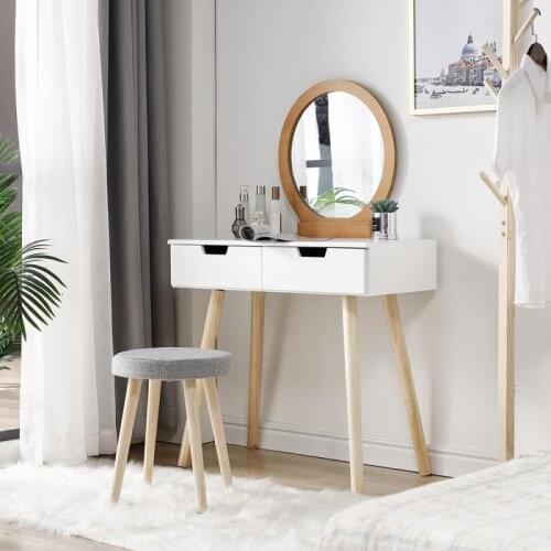 Oversea Stock!!!Modern Style Dressing Table With Stool Two Drawers Dresser 80×40×128CM Makeup Table Home Bedroom Furniture HWC