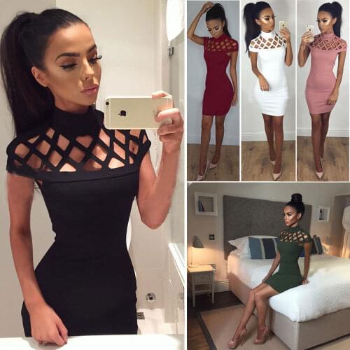 Party Night Turtle Neck Club Dress Hollow Out Mesh Slim Dresses Sexy Skinny Cut Off Black Mini Bodycon Brand Vestidos New