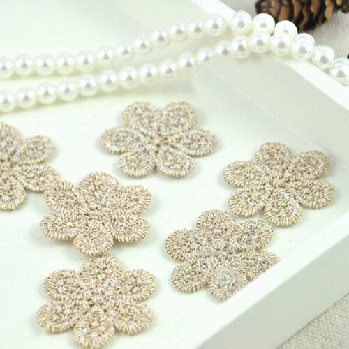 30Pcs/lot Embroidered Gold Flower Lace Applique Patches For Clothing Sew On