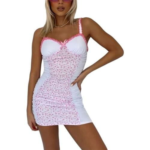 Womens Sexy Nightdress Sleeveless Print Sling Mini Dress Pajamas for Home Honeymoon Theme Party Club Dress