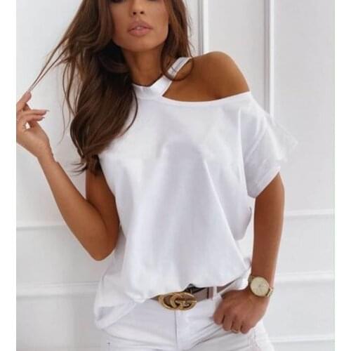 Woman Tshirts Summer Sexy Tops White Off Shoulder Top Plus Fashion Oversized Tshirt Ruffles Solid Halter Petal Sleeve Clothing