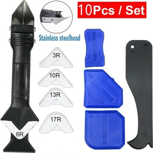 10PCS 3 in 1 Stainless Steel Sealant Removal Grout Scraper with Silicone Pads Kit For Kitchen Bathroom Fitter Sink/DIY Works