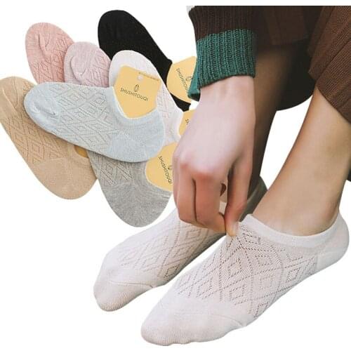 3 Pairs Women Boat Socks Summer Autumn Breathable Invisible Shallow Mouth Mesh Cotton Sock Slippers Girl Female Art Socks Meias