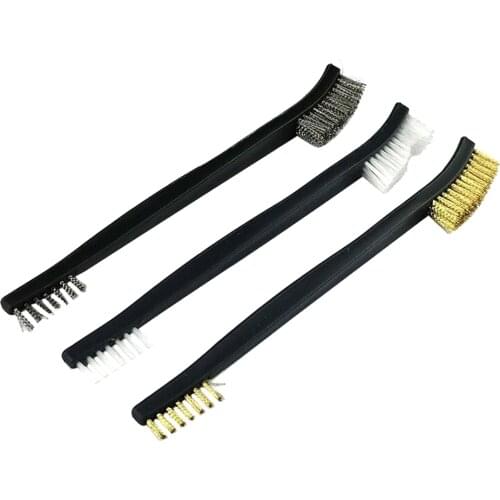 3Pcs Double Heads Tooth Brush Nylon Brass Stainless Steel Scrub Cleaning Tools Car Cleaning Brushes Set