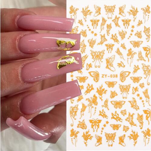 Butterfly Nail Stickers Design 3D Holographics Laser Gold Sliver Self Adhesive Decal Fashion Charm Nail Art Decoration Accessory