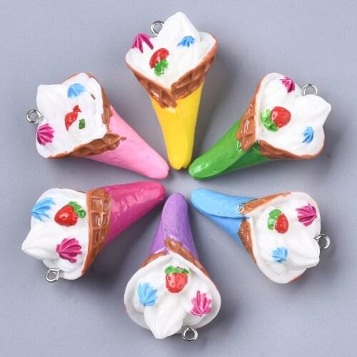 5Pcs Ice Cream Resin Charms Mini Imitation Food Pendants For Woman Girls DIY Earrings Jewelry Findings
