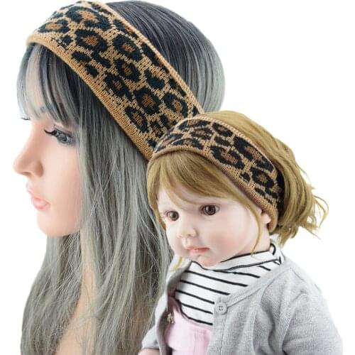 50pcs/lot DIY Simple Multi Leopard Knitting Wool Head Bands Retro Parent-child HeadBands Hair Styling Tools Accessory HA1002