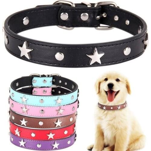 6 Colors Star Studded Dog Collar Leather Puppy Neck Strap Cat Collar Adjustable Pet Collars For Small Medium Dogs Neck Strap