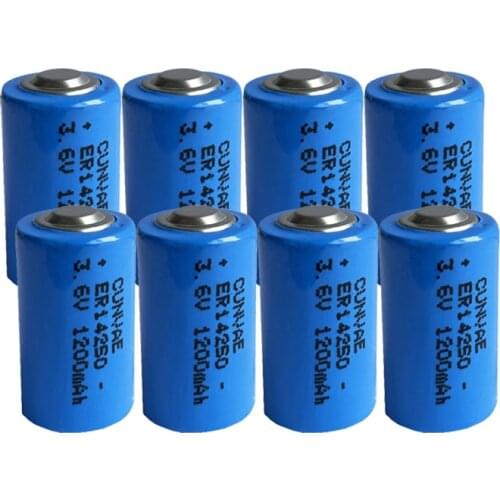 8PCS CUNVAE 3.6V ER14250 14250 1/2 AA Battery 1200mAh LiSOCl2 Lithium Battery Batteries for GPS electric meter water meter