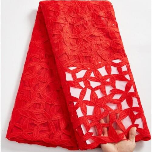 African Lace Fabric 2021 High Quality Lace Latext Red French Squins Tulle Mesh Sewing Embroidery Fabrics Dresses For Women A2566