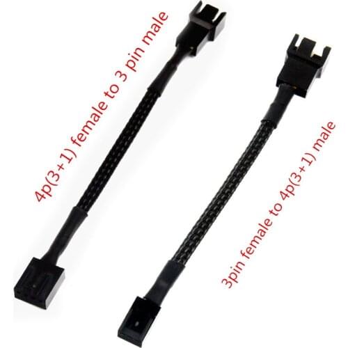Angitu 5pcs/lot 10cm Motherboard 4-Pin PWM To 3Pin Fan Cable 3PiN To 4Pin CPU Fan Adapter Cable Black Sleeved