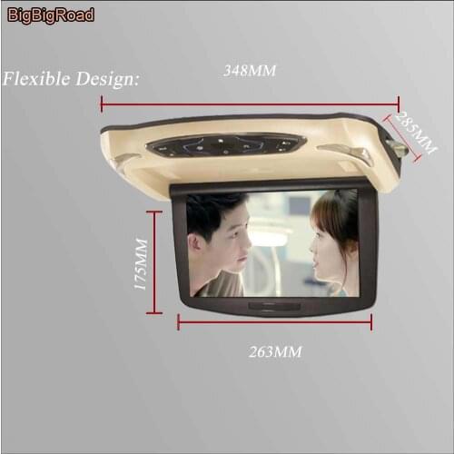 BigBigRoad For Toyota Prado Car Roof Mounted In Car LED Digital Screen Support HDMI USB FM TV Game IR Remote Flip Down DVD