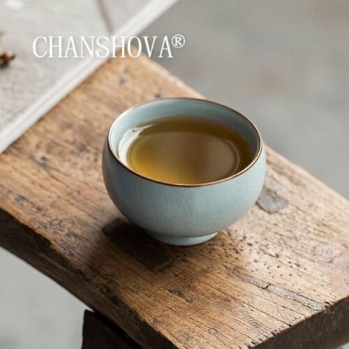 CHANSHOVA 40/50ml Solid Color Traditional Chinese Style Crackle Ceramic Tea cup China Ru Kiln Porcelain Small Coffee Cups H469