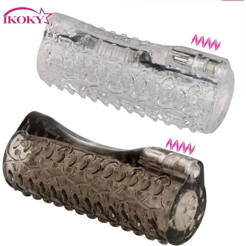 IKOKY Ejaculation Delay Penis Sleeve Vibrating Sleeve Sex Toys For Men Gay Male Masturbator Penis Exerciser Cock Ring