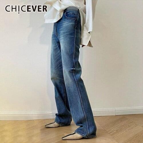 CHICEVER Minimalist Full Length Womens Jeans High Waist Straight Loose Wide Leg Denim Pant For Women 2021 Autumn Streetwear New