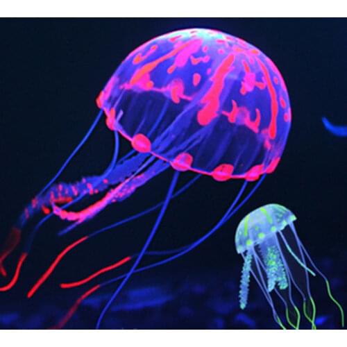 S/M/L Glowing Effect Artificial Jellyfish Aquarium Luminous Silicone Jellyfish Ornament Fish Tank Decoration Decor
