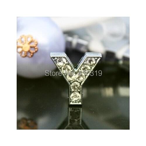 DIY Fashion charms 50PCS 10mm " Y " full rhinestone alloy slide letter alphabet , pet accessories