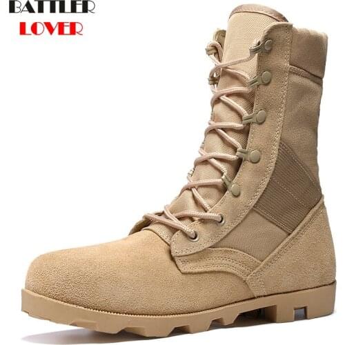 2019 Cow Suede Desert Boot Men Cowhide Safety Shoes Botas Hombre Motorcycle Boots Men Martin Army Boots Mens High Top Work Shoes