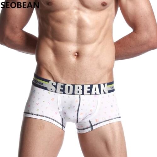 SEOBEAN Mens Underwear Letter Printing U-pouch Bag Design Push Up Sexy Mens Comfortable Cotton Breathable Boxers