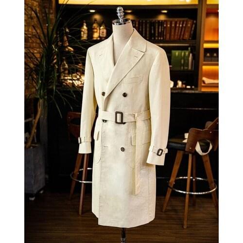 Winter Mens Long Trench Coat 2021 Fashion New Double Breasted V-Neck Solid England High Street Style Jacket Overcoat