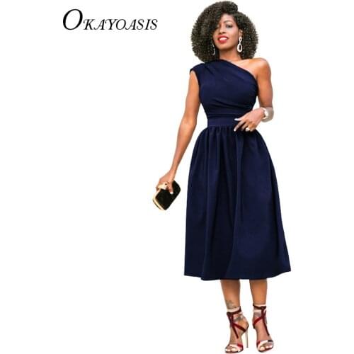 OKAYOASIS Summer 2018 Hot Fashion Ladies Casual Dress Women 3 Color One Shoulder Mid-Calf Dress Sexy Loose Dress Plus Size