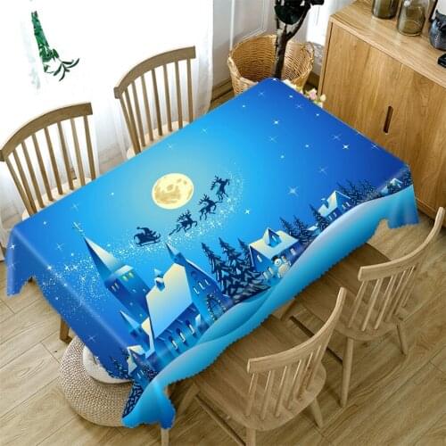 Thicken Cotton Tablecloth 3D Blue Background Santa Claus Snow Pattern Rectangular/Round Table Cloth for Wedding Picnic Party