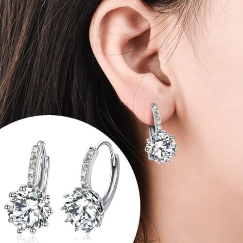 POXAM Luxury Design 2019 Stud Earrings Silver Color Crystal Zircon Huggie Earrings For Women 2019 Female Brincos Fashion Jewelry