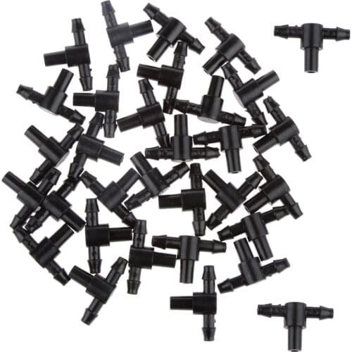 Durable 50 Pcs 4/7' Barbed Tee Connector Joiner Drip Irrigation Fittings Hydroponics for Garden Water Adapter Barbed Tee 3 ways
