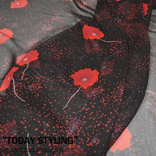 LEO&LIN Large and Wide Black Flower Broken Silk Georgette Chiffon Clothing Fabric DIY Patchwork Tissue