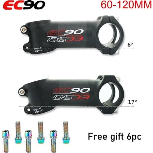 EC90 aluminum Alloy carbon bicycle Stem 60-120mm 6/17 Degree 1-1/8'' Bike handlebar stem M5 stem screws bike Accesorios