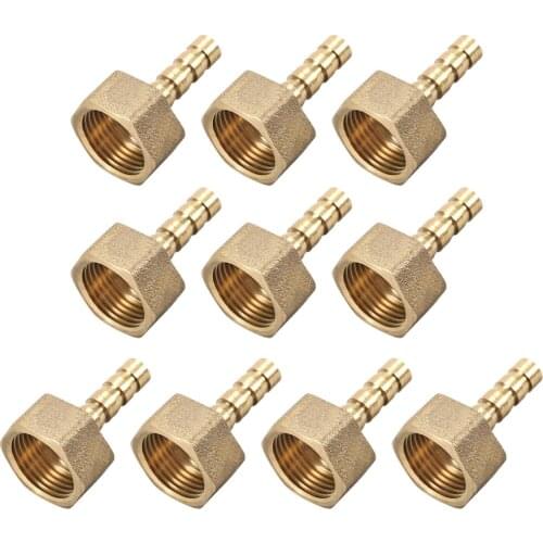 Uxcell 10pcs Brass Barb Hose Fitting Connector Adapter 6mm Barbed X PT3/8 Female Pipe onnect lines for air, water, fuel, etc
